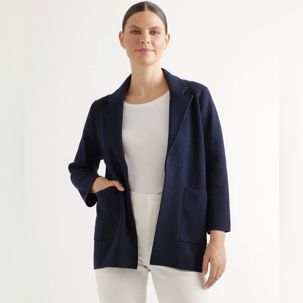 Quince 100% Organic Cotton Knit Blazer Color Navy Size M